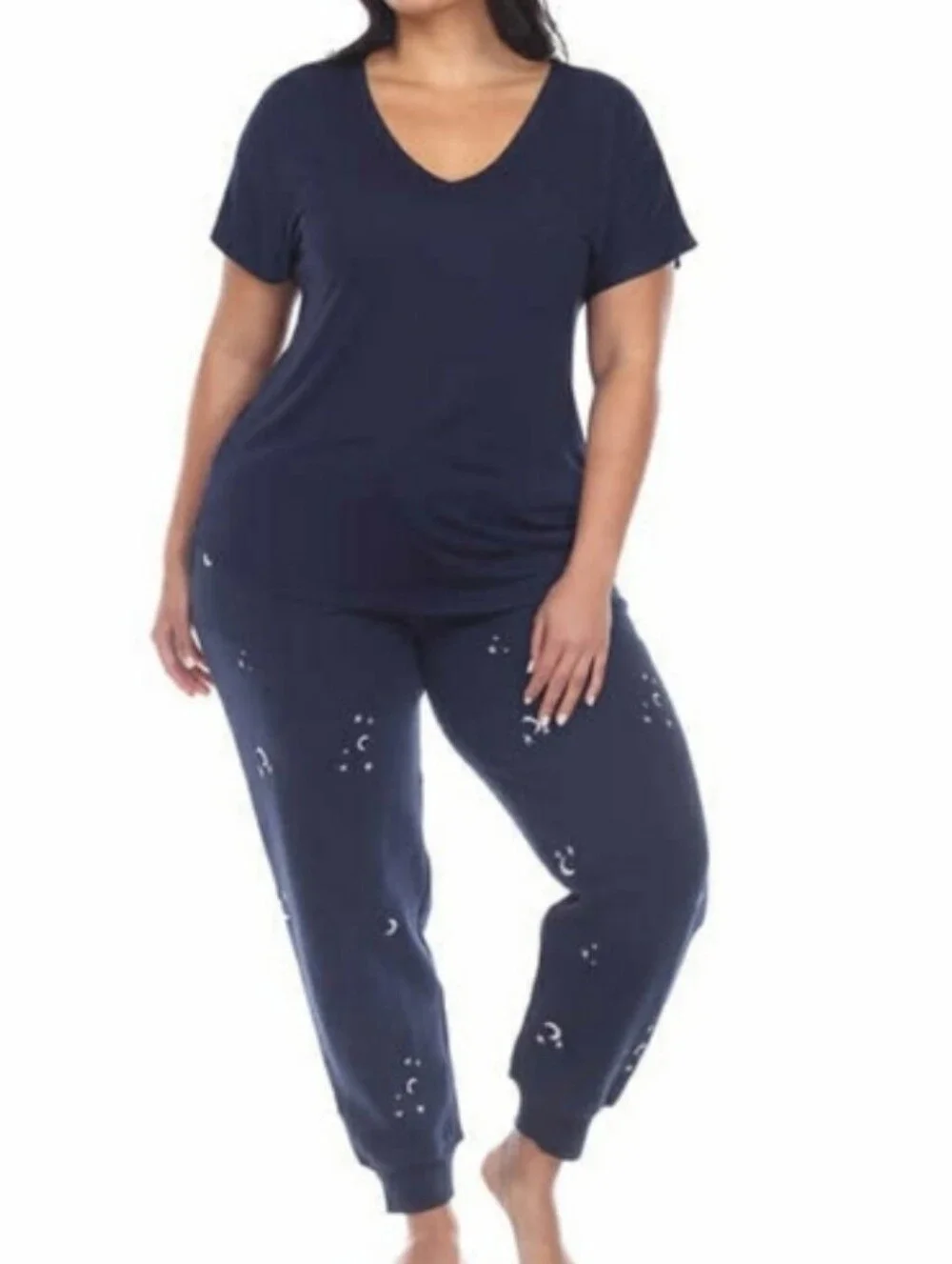 Honeydew Super Soft 2 Piece Embroidered Moon Lounge Pajama Set Navy Blue XL